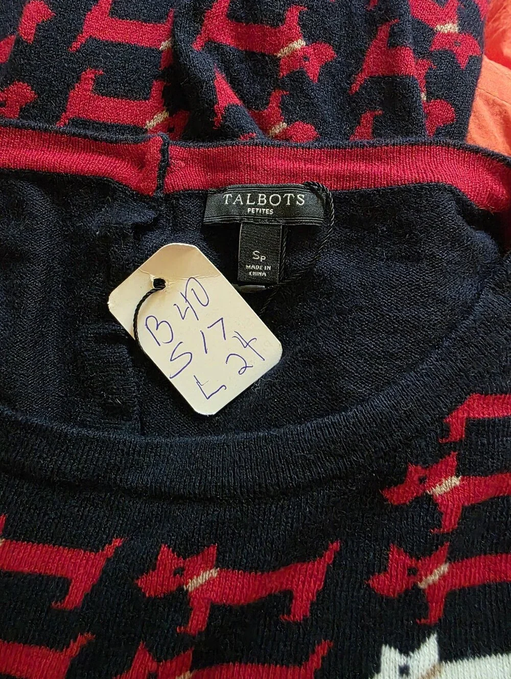 Talbots Navy Sweater with Dachshund Motif Size Small Petite
